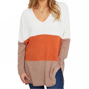 LAST CALL🚨Culture Code Color Block Slit Tunic Rib-Knit Top